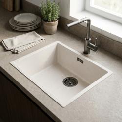 Sand White Sink 50x40 cm Under-Counter, Over-Counter with Gun metal Plug 1208970544